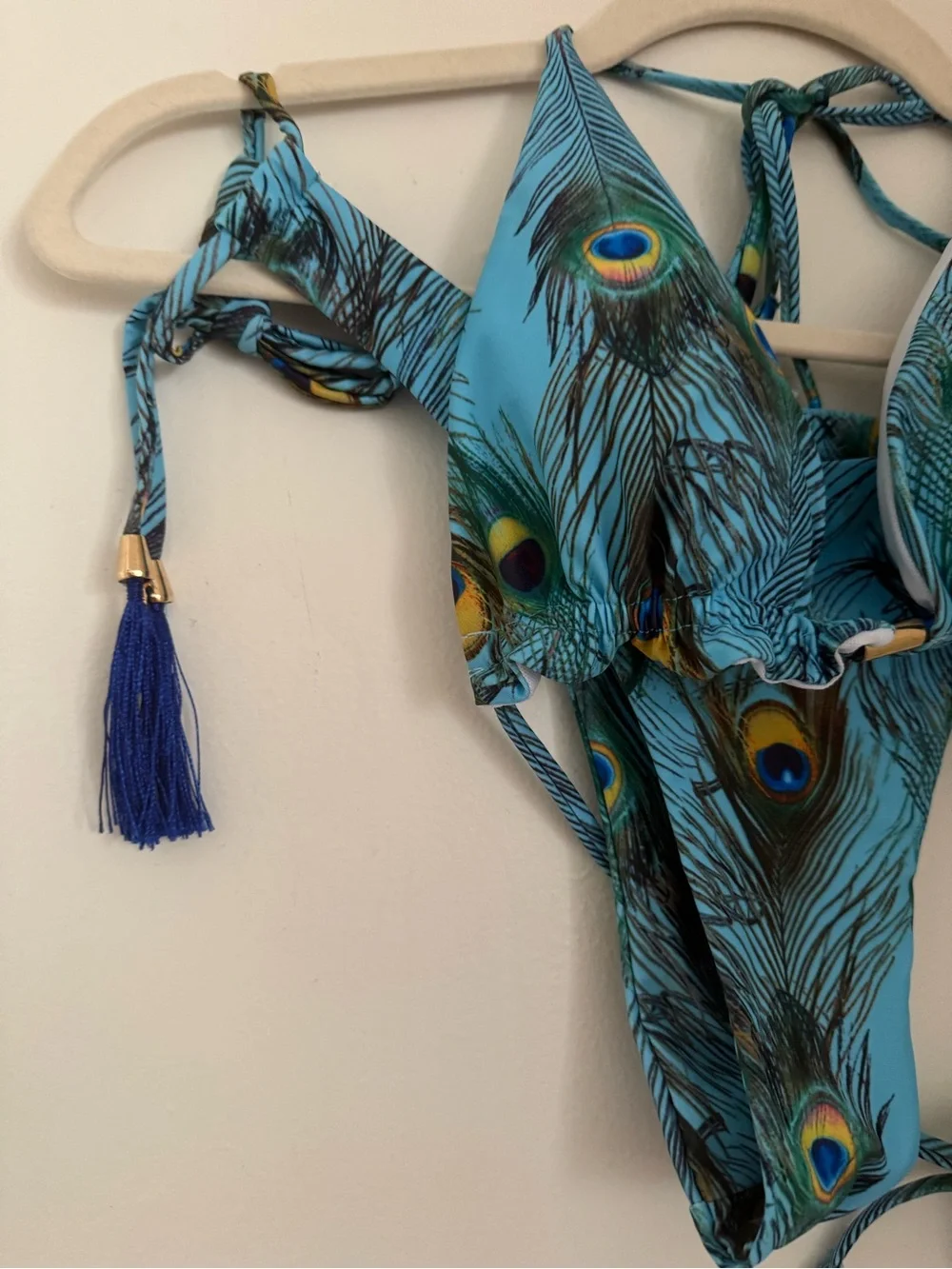 Peacock Print Blue Bikini Swimsuit